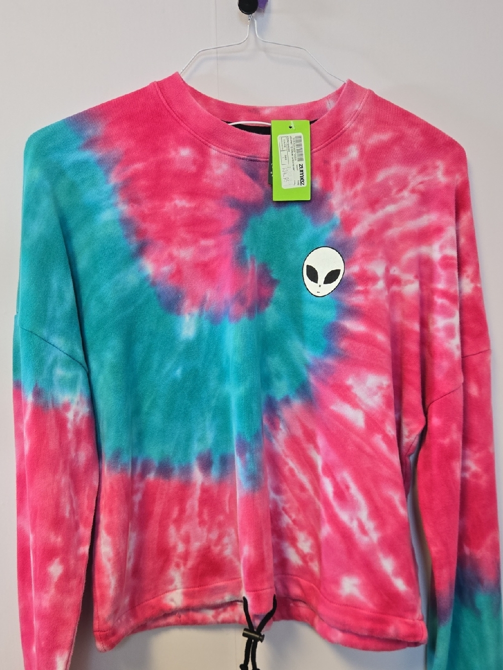 NWT Zumiez Tie-Dye Alien Patch Sweatshirt - Pink & Teal